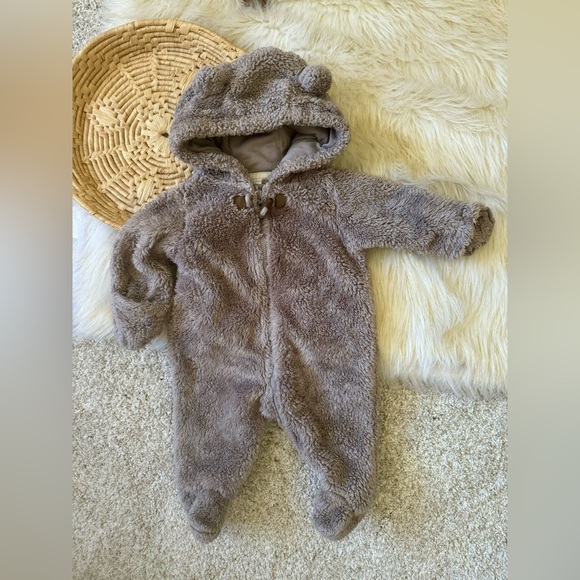 Carters Brown Teddy Fleece Hooded Bunting Jumpsuit Coat Size 3 Months - Picture 1 of 4